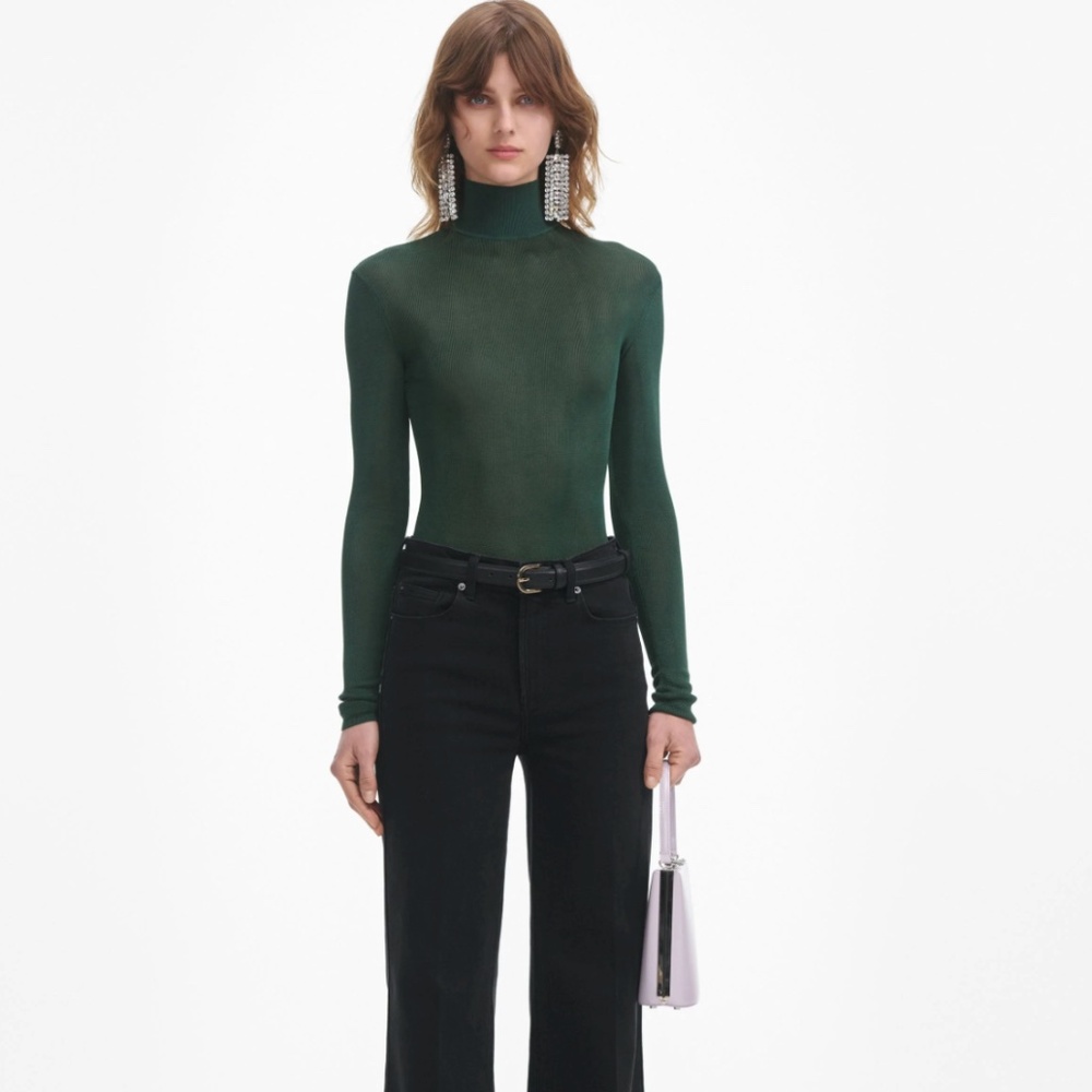 self-portrait Green Viscose High Neck Top - Size: MSRP $295 - NWT